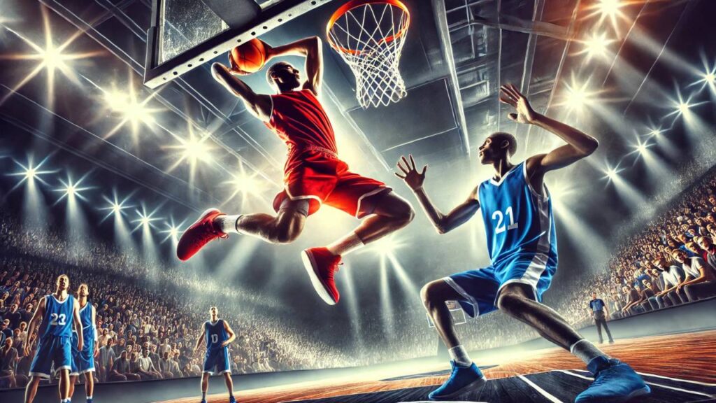 Illustration dynamique d'un match de basketball